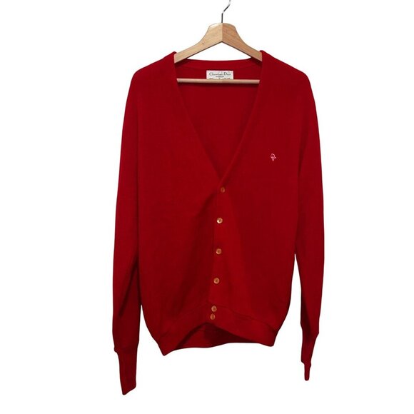 Christian Dior Vintage V-Neck Cardigan Red Sweater Men's Size Large - Picture 2 of 11